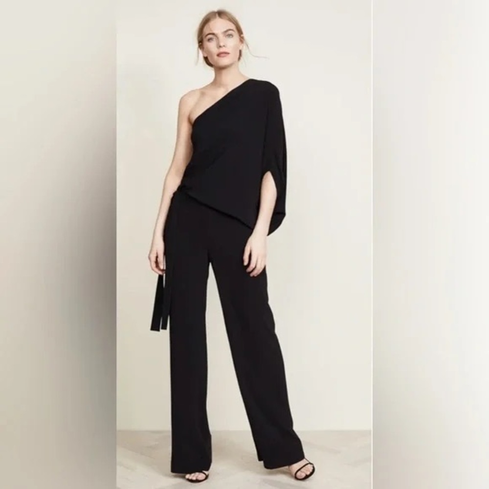 Halston Heritage Elegant Black One-Shoulder Jumpsuit
